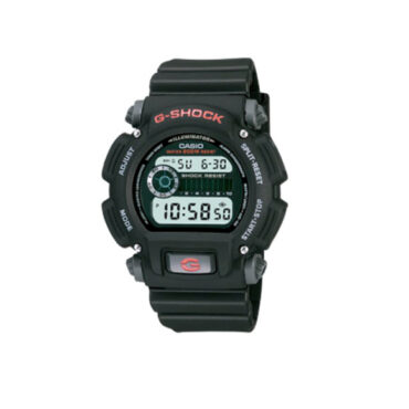 Relógio Casio G-SHOCK DW-9052-1VDR Relógio Casio G-SHOCK DW-9052-1VDR preto com mostrador digital e pulseira de borracha preta, vista frontal
