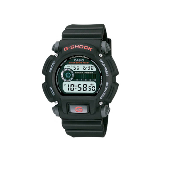 Relógio Casio G-SHOCK DW-9052-1VDR Relógio Casio G-SHOCK DW-9052-1VDR preto com mostrador digital e pulseira de borracha preta, vista frontal