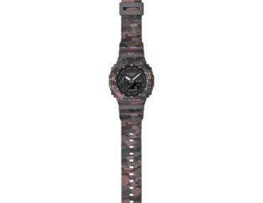 Foto do Relógio Casio G-Shock GA-2100CM-8A camuflado cinza original CasiOak octogonal com padrão camuflagem exclusivo e G-Mark metálico para uso masculino.