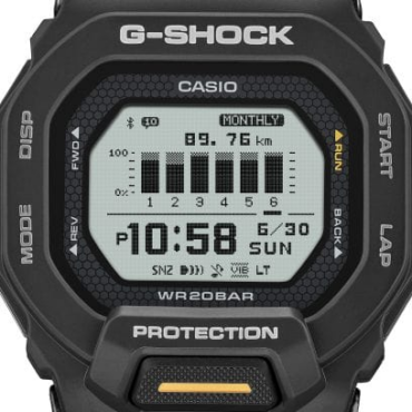 GBD-200-1A1_4 Foto do Relógio Casio G-Shock GBD-200-1A1 G-Squad preto original fitness Bluetooth com contador de passos e acelerômetro 3 eixos para uso masculino esportivo visor