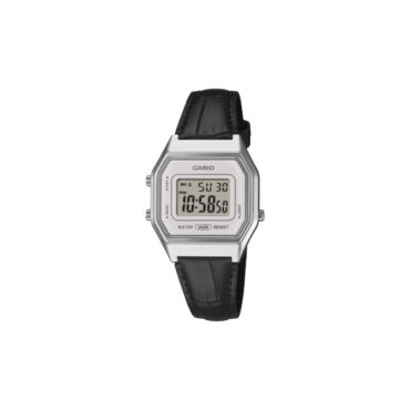 RELOGIO-CASIO-LA680WEL-1 Foto do Relógio Casio Vintage LA680WEL-1 prata preto original quadrado com pulseira couro legítimo e LED backlight para uso unissex retrô.