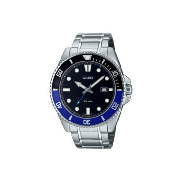 RELOGIO-CASIO-MDV-107D-1A2V Foto do Relógio Casio Duro MDV-107D-1A2 Batman azul preto original diver aço inoxidável com bezel giratório azul/preto e resistência 200m para uso masculino esportivo.