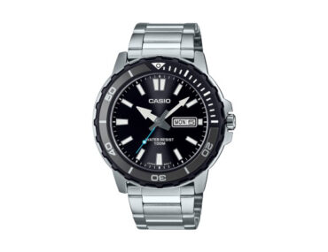 Foto do Relógio Casio Marine Sport MTD-125D-1A3 preto prata original esportivo aço inoxidável com bezel resina alumínio e resistência 100m para uso masculino.