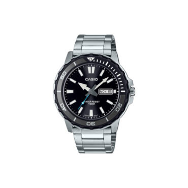 RELOGIO-CASIO-MTD-125D-1A3V Foto do Relógio Casio Marine Sport MTD-125D-1A3 preto prata original esportivo aço inoxidável com bezel resina alumínio e resistência 100m para uso masculino.