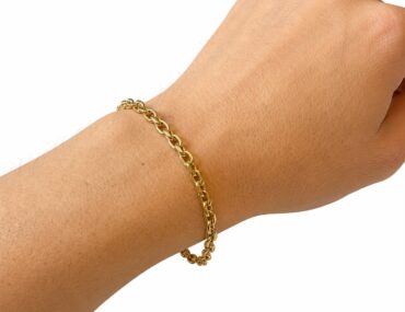 Foto da Pulseira Ouro 18K com elo cartier oca original masculina 21cm com fecho gaveta polido robusto para uso elegante clássico.