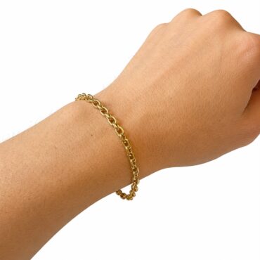 Pulseira-ouro18k-masculina-cartier Foto da Pulseira Ouro 18K com elo cartier oca original masculina 21cm com fecho gaveta polido robusto para uso elegante clássico.