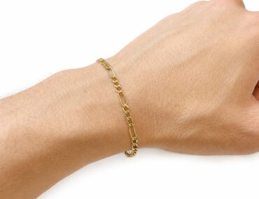 Foto da Pulseira Ouro 18K com elo fígaro original masculina 20cm com fecho cadeado polido para uso elegante clássico italiano.