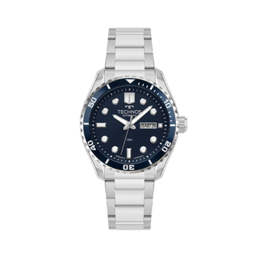 relogio-technos-82050x1a Foto do Relógio Technos Automático 8205OX/1A prata azul original diver com pulseira aço inoxidável mostrador azul profundo e movimento Miyota 8205 para uso masculino esportivo.