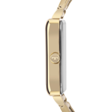 relogio-technos-GL32AM1X_2 Foto do Relógio Technos Mini GL32AM/1X dourado quadrado original feminino 20mm com mostrador champanhe pedras nos marcadores e pulseira aço inoxidável dourada.