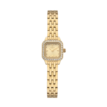 relogio-technos-feminino-1042AB1X Foto do Relógio Technos Mini Petit 1042AC/1X dourado quadrado original feminino 15mm joia com pulseira aço inoxidável dourada para uso elegante delicado.