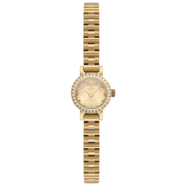 relogio-technos-feminino-1042AC1X Foto do Relógio Technos Mini Petit 1042AC/1X dourado original feminino 15mm redondo joia com pulseira aço inoxidável dourada para uso elegante delicado.