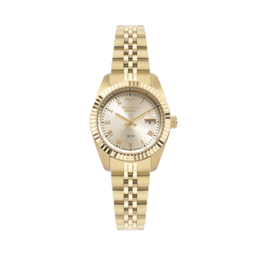 relogio-technos-feminino-2015CEO1X Foto do Relógio Technos Riviera 2015CEO/1X dourado original feminino com mostrador dourado numeração romana bezel corrugado pulseira aço inoxidável 5 links.