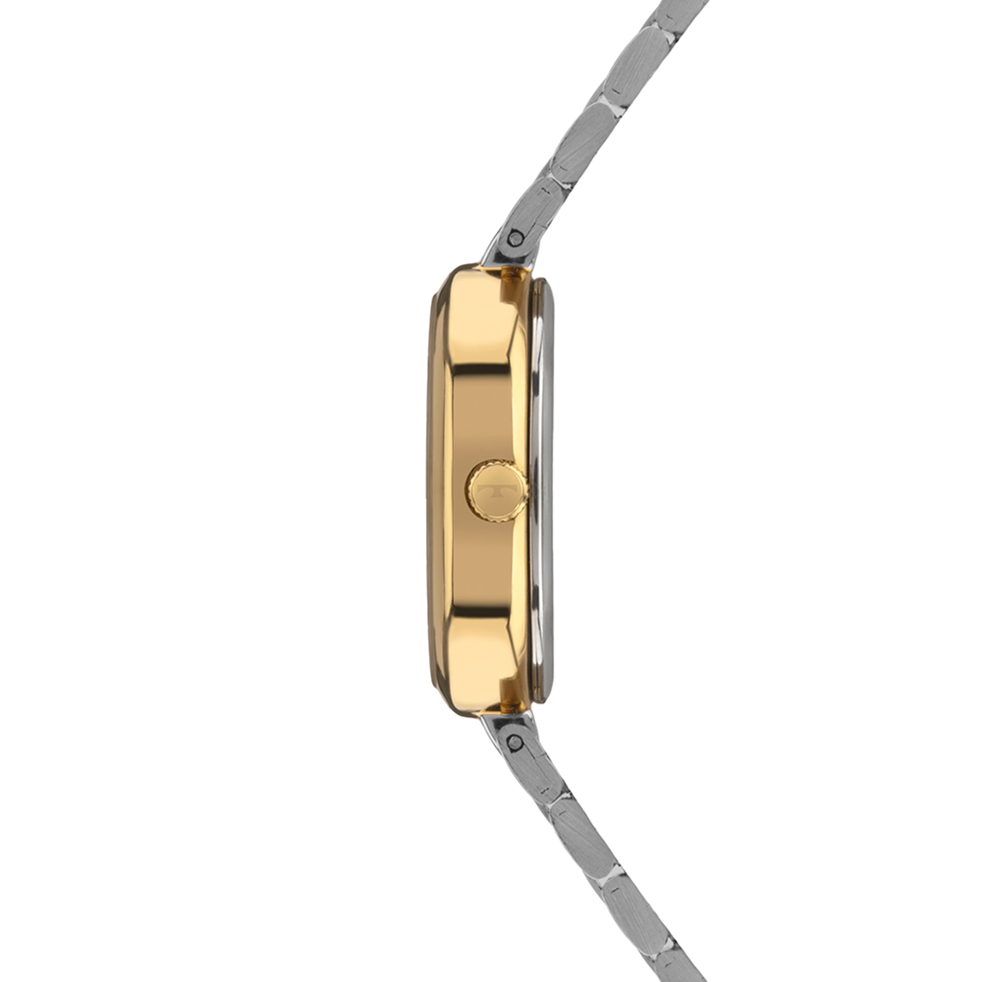 relogio-technos-feminino-2035NEE1K_1 Foto do Relógio Technos Mini 2035NEE/1K bicolor prata dourado original feminino oval 21mm com pulseira aço inoxidável 3 links minimalista.
