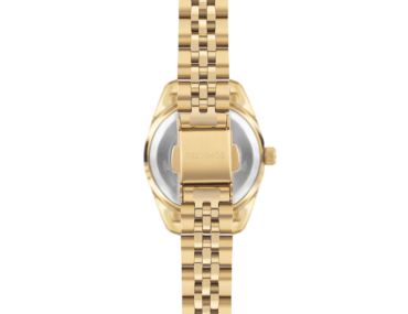 Foto do Relógio Technos Crystal VX3JAF/1X dourado original feminino com mostrador dourado cristais brilhantes e pulseira aço inoxidável dourada para uso elegante.