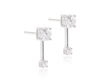 Foto do Brinco Formas Prata 925 com moissanite lapidação brilhante 5mm 1,13Ct D VVS1 original par com tarraxa para uso feminino elegante.