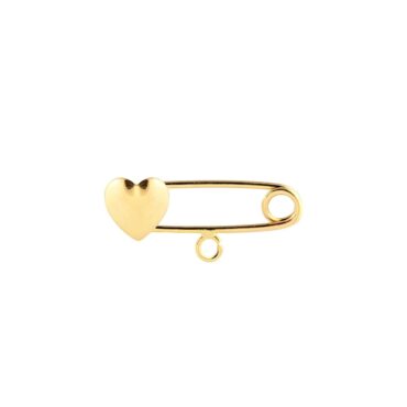 Pingente-ouro Foto do pingente alfinete prendedor com coração em ouro 18k original, com alfinete delicado e coração em destaque, para uso infantil em roupinhas de bebê.