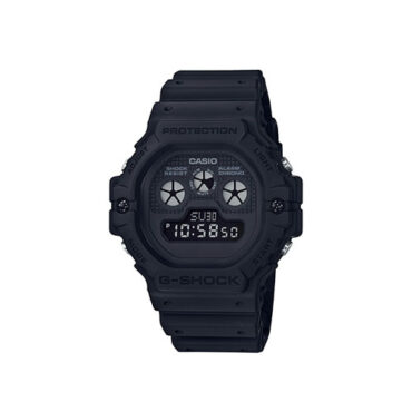 relogio-casio-gshock-DW-5900BB-1 Foto do relógio Casio G-Shock DW-5900BB-1 preto fosco original com caixa digital em resina, visual monocromático e pulseira preta para uso masculino esportivo.