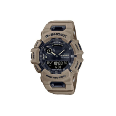 relogio-gschock-GBA-900UU-5A Foto do relógio Casio G-Shock GBA-900UU-5ADR marrom original com caixa e pulseira em resina, mostrador analógico-digital e botões laterais para uso masculino esportivo e casual.