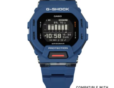 Foto do relógio Casio G-Shock GBD-200-2DR azul-marinho original com caixa quadrada em resina, visor digital e pulseira de uretano para uso masculino esportivo.