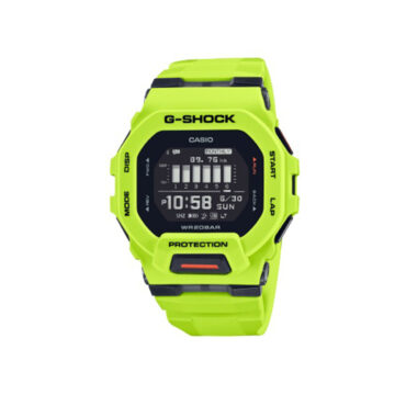 relogio-gschock-GBD-200-9 Foto do relógio Casio G-Shock GBD-200-9DR verde-limão original com caixa quadrada em resina, visor digital e pulseira de uretano para uso masculino esportivo.